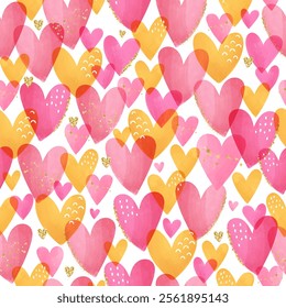 Cute hand drawn hearts seamless pattern, lovely romantic background, great for Valentine's Day, Mother's Day, textiles, wallpapers, banners - vector design
