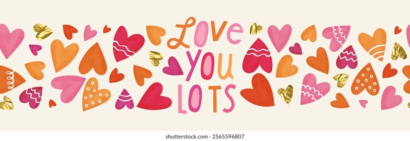 Cute hand drawn hearts seamless pattern, lovely romantic background, great for Valentine's Day, Mother's Day, textiles, wallpapers, banners  - vector design