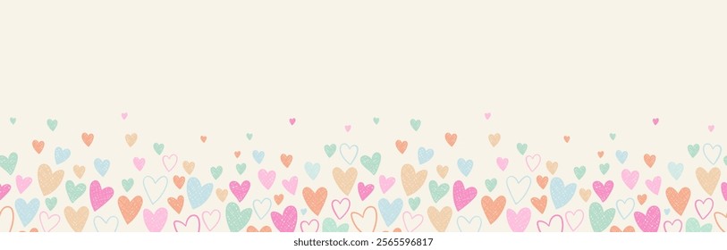 Cute hand drawn hearts seamless pattern, lovely romantic background, great for Valentine's Day, Mother's Day, textiles, wallpapers, banners  - vector design