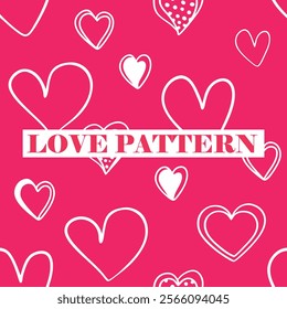 Cute hand drawn hearts seamless pattern, great for Valentine's Day, Weddings, Mother's Day.