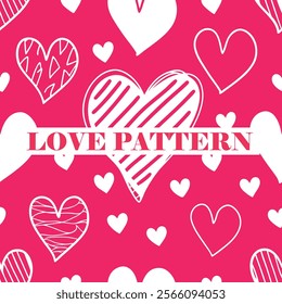 Cute hand drawn hearts seamless pattern, great for Valentine's Day, Weddings, Mother's Day.