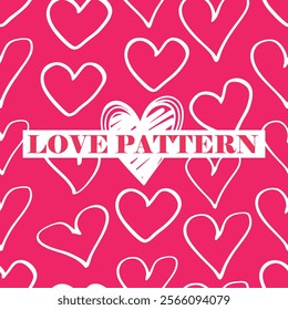 Cute hand drawn hearts seamless pattern, great for Valentine's Day, Weddings, Mother's Day.