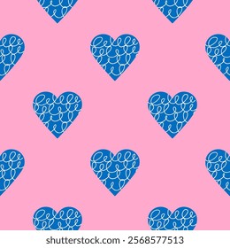 Cute hand drawn hearts seamless pattern, lovely romantic background, great for Valentine's Day, Mother's Day, textiles, wallpapers, banners - vector design