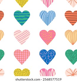 Cute hand drawn hearts seamless pattern, lovely romantic background, great for Valentine's Day, Mother's Day, textiles, wallpapers, banners - vector design