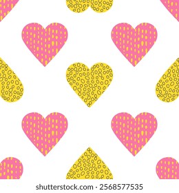 Cute hand drawn hearts seamless pattern, lovely romantic background, great for Valentine's Day, Mother's Day, textiles, wallpapers, banners - vector design