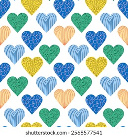 Cute hand drawn hearts seamless pattern, lovely romantic background, great for Valentine's Day, Mother's Day, textiles, wallpapers, banners - vector design