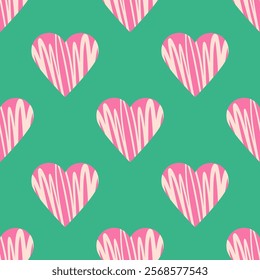 Cute hand drawn hearts seamless pattern, lovely romantic background, great for Valentine's Day, Mother's Day, textiles, wallpapers, banners - vector design