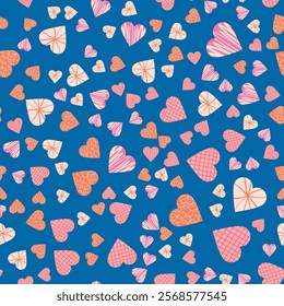 Cute hand drawn hearts seamless pattern, lovely romantic background, great for Valentine's Day, Mother's Day, textiles, wallpapers, banners - vector design