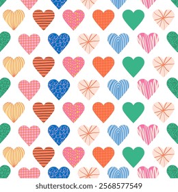 Cute hand drawn hearts seamless pattern, lovely romantic background, great for Valentine's Day, Mother's Day, textiles, wallpapers, banners - vector design