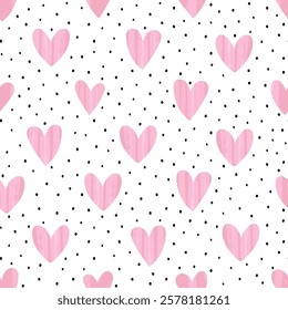 Cute hand drawn hearts seamless pattern, lovely romantic background, great for Valentine's Day, Mother's Day, textiles, wallpapers, banners  - vector design
