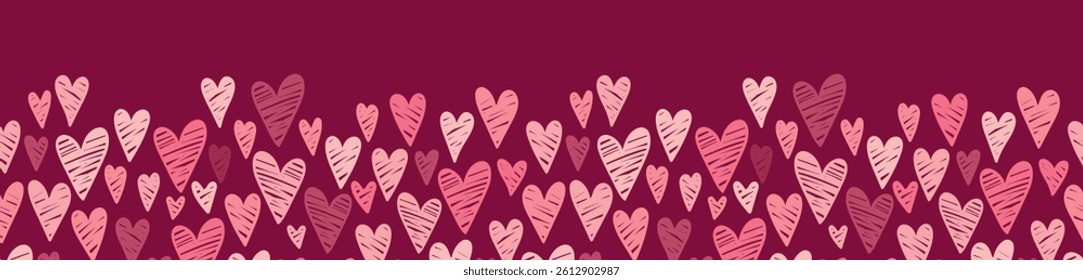 Cute hand drawn hearts seamless pattern, lovely romantic background, great for Valentine's Day, Mother's Day, textiles, wallpapers, banners  - vector design