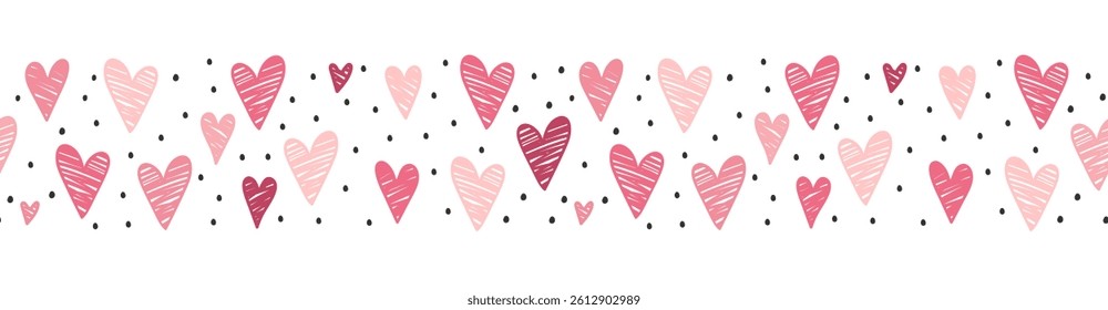 Cute hand drawn hearts seamless pattern, lovely romantic background, great for Valentine's Day, Mother's Day, textiles, wallpapers, banners  - vector design