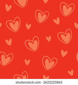 Cute hand drawn hearts seamless pattern, lovely romantic background, great for Birthday , Mother's Day, textiles, wallpapers, banners  vector design textile, fabric, paper, wrapping, packaging, red