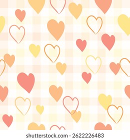 Cute hand drawn hearts seamless pattern, lovely romantic background, great for Birthday , Mother's Day, textiles, wallpapers, banners  vector design textile, fabric, paper, wrapping, packaging, check