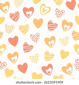 Cute hand drawn hearts seamless pattern, lovely romantic background, great for Birthday , Mother's Day, textiles, wallpapers, banners  vector design textile, fabric, paper, wrapping, packaging