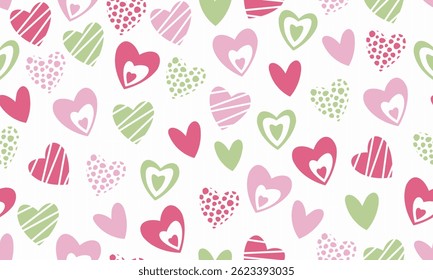 Cute hand drawn hearts seamless pattern, lovely romantic background, great for Birthday , Mother's Day, textiles, wallpapers, banners  vector design textile, fabric, paper, wrapping, packaging