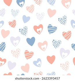 Cute hand drawn hearts seamless pattern, lovely romantic background, great for Birthday , Mother's Day, textiles, wallpapers, banners  vector design textile, fabric, paper, wrapping, packaging