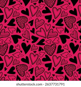 Cute hand drawn hearts seamless pattern, lovely romantic background, great for Birthday , Mother's Day, textiles, wallpapers, banners - vector design