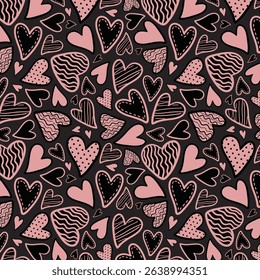 Cute hand drawn hearts seamless pattern, lovely romantic background, great for Birthday , Mother's Day, textiles, wallpapers, banners - vector design