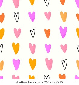 Cute hand drawn hearts seamless pattern, great for Valentine's Day, Weddings, Mother's Day - textiles, banners, wallpapers, backgrounds.
