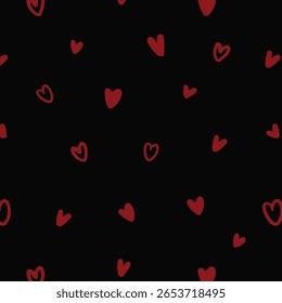 Cute hand drawn hearts seamless repeat vector pattern. Handwritten background. Different doodle style heart shapes and silhouettes ornament, wedding decoration.