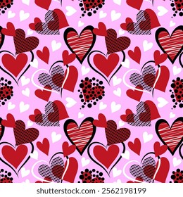 Cute hand drawn hearts shape seamless pattern, Valentines concept with lovely romantic background, suitable for fabrics, textiles, gift wrapping, wallpaper, 