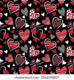 Cute hand drawn hearts shape seamless pattern, Valentines concept with lovely romantic background, suitable for fabrics, textiles, gift wrapping, wallpaper, 