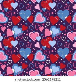 Cute hand drawn hearts shape seamless pattern, Valentines concept with lovely romantic background, suitable for fabrics, textiles, gift wrapping, wallpaper, 