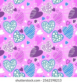 Cute hand drawn hearts shape seamless pattern, Valentines concept with lovely romantic background, suitable for fabrics, textiles, gift wrapping, wallpaper, 