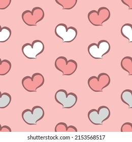 Cute hand drawn hearts vector seamless repeat pattern in white and pink