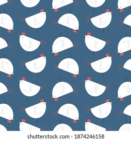 Corta mano dibujada en un patrón sin fisuras en el vector. Fondo animal con doodle de aves domésticas gallina o gallo. Cuidados para tarjetas de diseño, carteles, logotipo y otros. Feliz Pascua