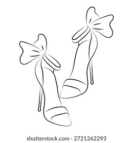 Sapatos de salto alto desenhados à mão bonitos com grandes arcos rabiscar, ilustração romântica do calçado feminino para projetos de celebração, planejadores e colorir pages.Vetor ilustração
