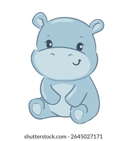 Cute Hand Drawn Hippo Vector Adorable Jungle Animal Illustration on White Background