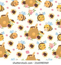 Cute hand drawn honey bees seamless pattern design