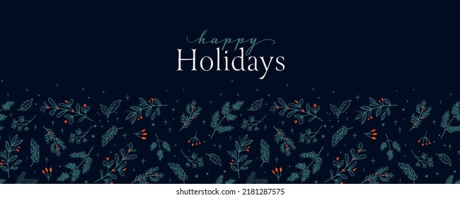 Cute hand drawn horizontal seamless pattern with fir branches and hanging decoration, great for christmas banners, wallpapers, wrapping, textiles - vector design 
