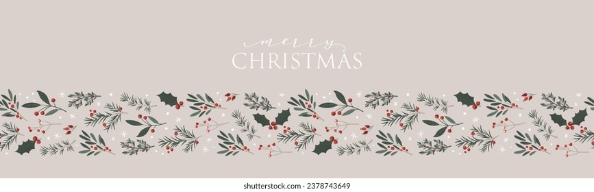 Cute hand drawn horizontal seamless pattern with candles, branches and christmas decoration - x mas background, great for textiles, banners, wallpapers - vector design