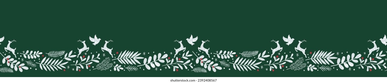 Cute hand drawn horizontal seamless pattern with fir branches and hanging decoration, great for christmas banners, wallpapers, wrapping, textiles - vector design 
