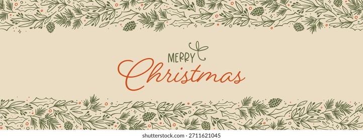 Cute hand drawn horizontal seamless pattern with various branches , great for christmas banners, wallpapers, wrapping, textiles - vector design