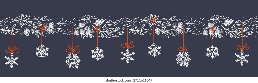 Lindo dibujo a mano Horizontal sin patrón con varias ramas, ideal para Anuncios de Navidad, Fondos de pantalla, envoltura, textiles - diseño de Vector