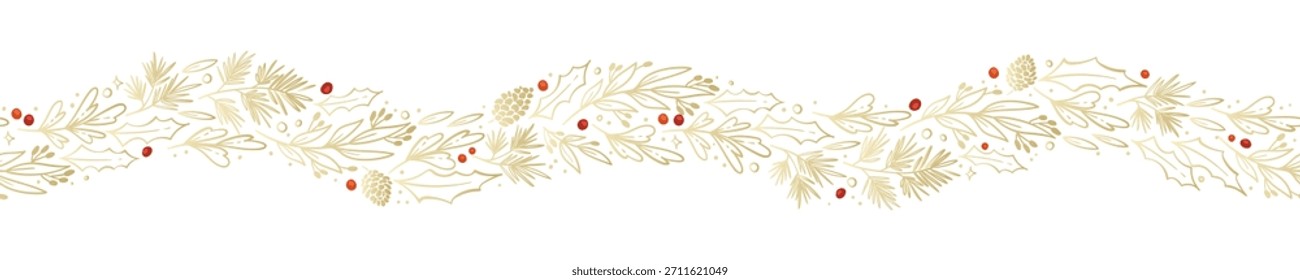 Lindo dibujo a mano Horizontal sin patrón con varias ramas, ideal para Anuncios de Navidad, Fondos de pantalla, envoltura, textiles - diseño de Vector