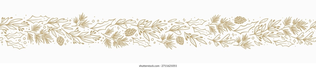 Lindo dibujo a mano Horizontal sin patrón con varias ramas, ideal para Anuncios de Navidad, Fondos de pantalla, envoltura, textiles - diseño de Vector