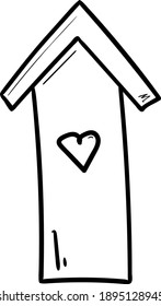 Cute Hand Drawn House im Doodle-Stil. Bleiben Sie zu Hause, arbeiten Sie zu Hause. Hyge, skandinavisches Schlauchsymbol. Lebt langsam. Einzeln auf weißem Hintergrund