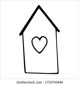 Cute hand drawn house element. Stay Home, work in home. Hygge, slow living, still life Scandinavian style doodle icon, home elements for poster, card, banner, logo. Isolated on white background.