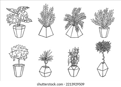 Cute hand drawn houseplant in a pot clipart. Plant illustration. Cozy home doodle set