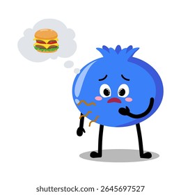 Cute Hand Drawn Hungry blueberry Want a Burger