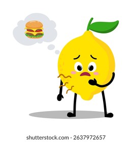 Cute Hand Drawn Hungry Lemon Want a Burger