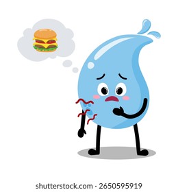 Cute Hand Drawn Hungry Water Drop Want a Burger