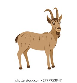 Cute hand drawn ibex goat vector illustration isolated on white background. Cartoon mountain animal clipart for kids design, education, stickers and nursery decor.