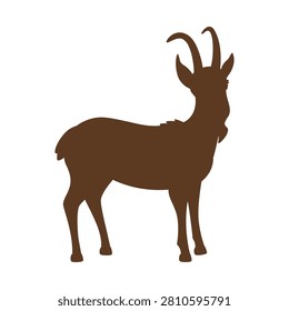 Cute hand drawn ibex goat vector illustration isolated on white background. Cartoon mountain animal clipart for kids design, education, stickers and nursery decor.