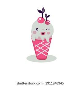 cute hand drawn ice cream. Ice creams cartoon character Fun happy doodles for kids. Kawaii